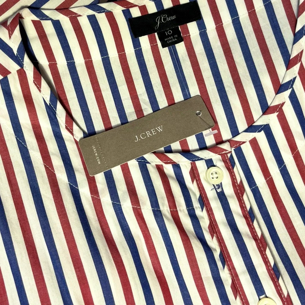 J. Crew Gabriola Ruffled Striped Cotton Shirt Midi Dress Spring Event 10